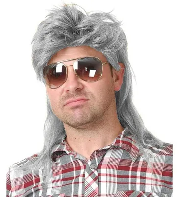 Productafbeelding van Wig, jaren '80, man, baard, grijs, cosplay, Halloween kostuum, hittebestendige kunstvezel
