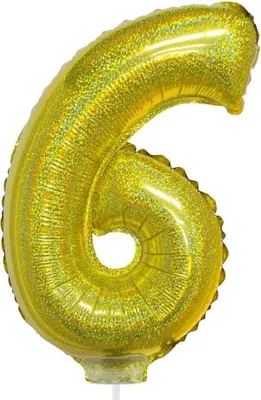 Produktbild von Zahlen Folienballon 41 cm mit Stab - Holografisch Gold Zahl 6