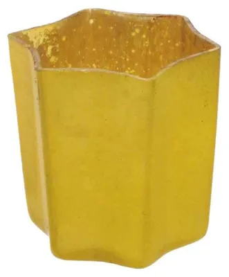 Produktbild von Glas-Teelicht STERN 8cm. Teelichtglas teilw. verspiegelt GELB MATT