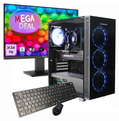 Produktbild von GAMEMAX Gaming PC Draco XD Komplett SET  Ryzen 5 5500 32GB RAM 1TB SSD RTX 5050 Windows 11 + MSI PRO MP2412 Monitor 60cm (24") + Zubehör