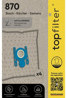 Image de Lot de 4 sacs aspirateur pour Bosch et Siemens TopFilter Premium