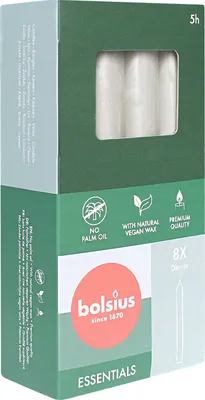 Image de Bougies à tige, blanc nuageux, BOLSIUS Essentials, 20/170 mm, durée de combustion env. 5h, 8 pièces par emballage, bougies torpille, bougies de dîner