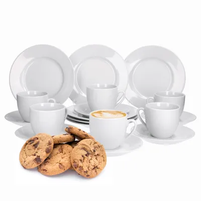 Produktbild von Van Well Trend 18-tlg. Kaffeeservice weiß für 6 Personen, Kaffeetassen + Untertassen + Kuchenteller