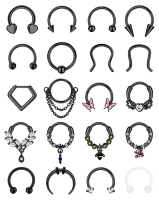 Productafbeelding van Septum Piercing Set - 20 Stuks - Chirurgisch Staal - Goud/Zilver/Zwart - Neuspiercing Ringen - Geschikt voor Dames en Heren