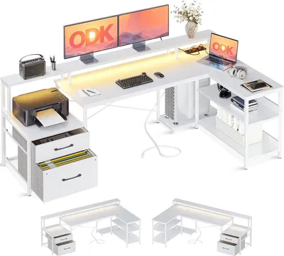 Obrázok produktu pre ODK Stôl v tvare L LED veľký biely 172,5 × 100 cm to02OL