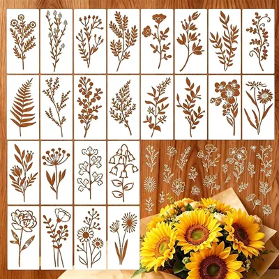Imagen del producto de Juego de plantillas de flores, 24 unidades, 15 x 7,5 cm, reutilizables, para manualidades y proyectos de "hágalo usted mismo"