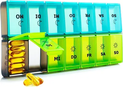 Image de XL pilulier 7 jours, résistant à l'humidité, 14 compartiments, sans BPA