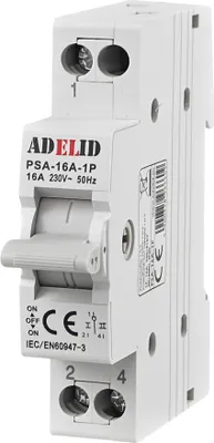 A white electrical circuit breaker is shown against a white background.