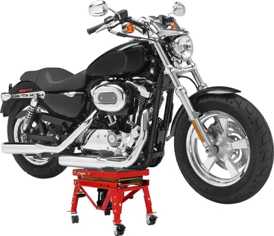 Immagine prodotto di Piattaforma di sollevamento idraulica per moto - Tavolo di sollevamento - Portata 160 kg - Regolabile in altezza - 4 ruote piroettanti - Acciaio per carichi pesanti, rosso/nero
