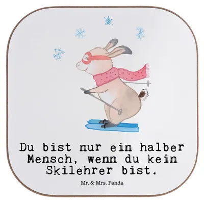 Produktbild von Mr. & Mrs. Panda weinflaschenuntersetzer Skilehrer Herz - Weiß - Geschenk, Holzuntersetzer, Untersetzer für Gläser, Tassenuntersetzer, Design, gläseruntersetzer, Coaster