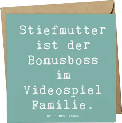 Produktbild von Mr. & Mrs. Panda faltkarte Spruch Stiefmutter Bonusboss - Meeresbrise - Geschenk, anlasskarte, Glückwunschkarte, persönliche Erinnerungen, doppelkarte, Dankeschön, Liebe