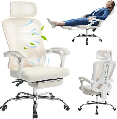 Produktbild von Bürostuhl ergonomisch Netzstoff mit Liegefunktion 71x71x113 cm weiß beige