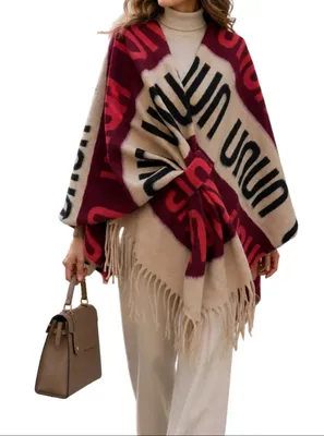 Produktbild von BZNA Strickponcho in Bordo - Wolltuch mit Fransen - Poncho  ITALY