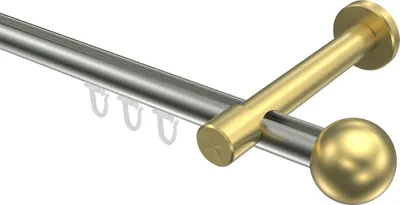 Produktbild von Interdeco Innenlaufstange / Gardinenstange mit Innenlauf Edelstahl-Optik / Messing-Optik, Typ Prestige Luino (Kugel), 20 mm Ø 1-läufig, 260 cm