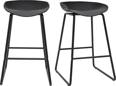 Produktbild von Miliboo - Design-Barhocker Schwarz mit Metallbeinen (2 Stk.) PEBBLE