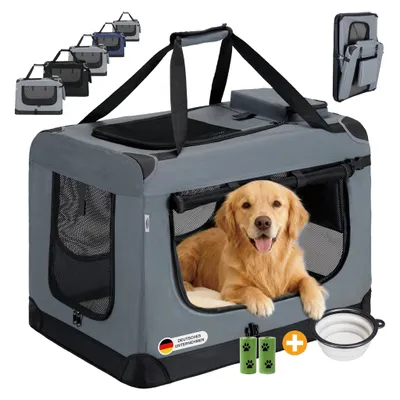 Produktbild von Faltbare Hundebox XL 80x58x56cm, Robuste Transportbox Auto für Hund & Katze, Atmungsaktiv Wasserdicht Dark Grey