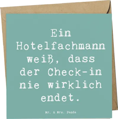 Produktbild von Mr. & Mrs. Panda Grußkarte Spruch Hotelfachmann Lebensweisheit - Meeresbrise - Geschenk, Klappkarte, Berufspassion, Check-in nie wirklich endet, Reservierungen, Beruf