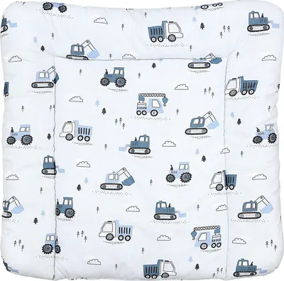 Produktbild von TupTam Baby Wickeltischauflage mit Baumwollbezug Gemustert, Farbe: Baufahrzeuge / Bagger / Blau / Hellgrau, Größe: 70 x 70 cm