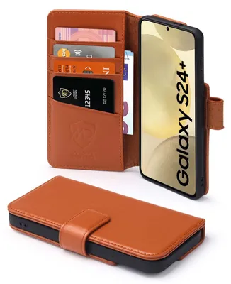 Productafbeelding van MobyDefend Hoesje - Geschikt voor Samsung Galaxy S24 Plus (S24+) - Luxe Leren Wallet Bookcase - Lichtbruin