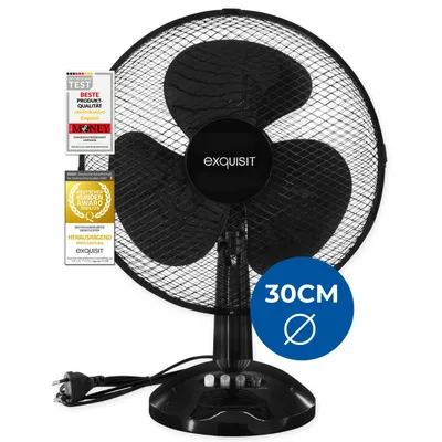 Produktbild von Exquisit Tisch-Ventilator, 30 cm Durchmesser, 35 Watt, Oszillation, 3 Geschwindigkeiten, 50 cm Höhe, schwenken, VT 34063 sw