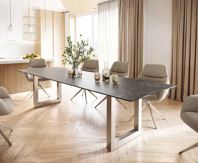 Produktbild von DELIFE Esstisch Edge 300x100 Keramik Laminam® Nero Greco Anthrazit Edelstahl Breit