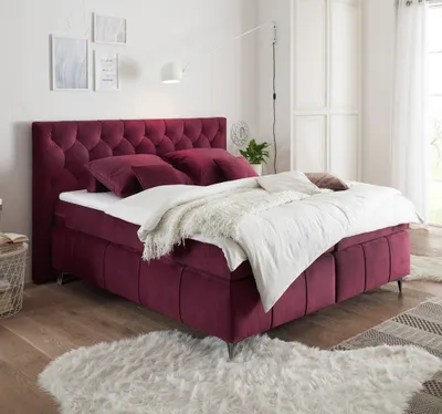 Produktbild von Boxspringbett 180x200 cm PETARE-09 in der modernen Farbe Burgund und Härtegrad H2