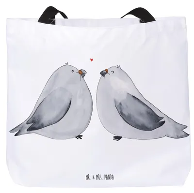Produktbild von Mr. & Mrs. Panda Tote Bag Turteltauben Liebe - Weiß - Geschenk, Freund, Strandtasche, Stoffbeutel, Tasche, Hochzeitstag, Freundin, Jahrestag, Schultasche, Reisetasche