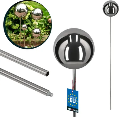 Produktbild von KOTARBAU® Gartenstecker Kugel mit Stab Länge 101 cm ⌀ 15 cm Gartenkugel mit Stab Gartenstecker Edelstahl für draußen Spiegeleffekt Spiegelkugel aus Edelstahl