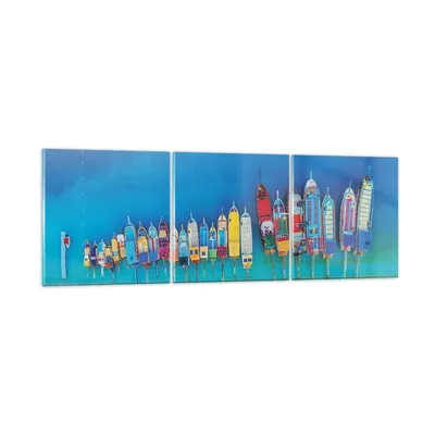 Produktbild von Bilder auf glas - 3 Teile - Schiffe Strand Perspektive - 90x30cm - Glasbilder - Wandbilder - Bilder - zum Aufhängen bereit - Wanddekoration aus Glas - Glas Bilder - Wandbild auf Glas - GCA90x30-4415