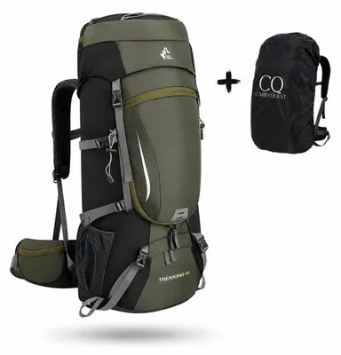Productafbeelding van CarryQuest® - Wandelrugzak - waterdicht, 60 liter, met regenhoes, schoenencompartiment, groen