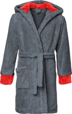 Produktbild von Timone Kinder Bademantel mit Kaputze KIDS (Graphite/Rot (719/615), 122-128)