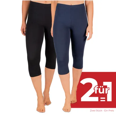 Produktbild von SES Capri Leggings Damen Schwarz/Navy Blue (36/38) 2er Pack aus Baumwolle/blickdichte Damen Capri-Leggings/elastische Damen Leggins 3/4 lang Baumwolle/Damen Capri Leggings