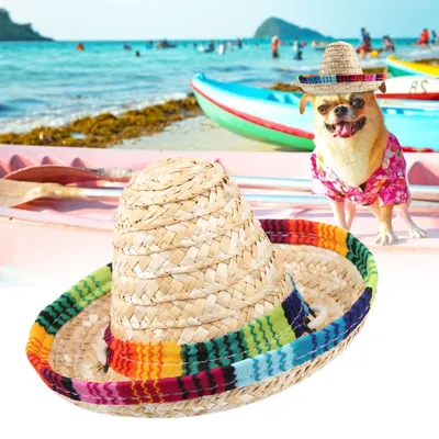 Image de Chapeau de paille,Sombrero,Chapeau de paille Sombrero,Chapeau de paille pour petits animaux,Sombrero avec ruban de soie