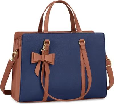 Immagine prodotto di Borsa da donna Shopper Borsa nera per computer portatile da 15,6 pollici Borsa a tracolla in Finto cuoio Scuola d'affari
