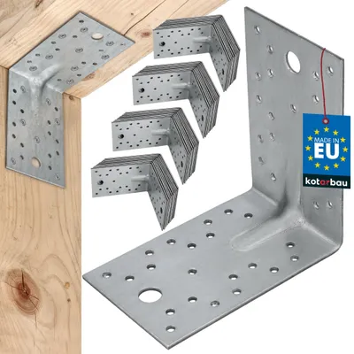 Zdjęcie produktu dla KOTARBAU® Zestaw 50 sztuk łączników kątowych, kątowniki regałowe 125x125x80 mm, kątowniki do dużych obciążeń, kątowniki oporowe, wzmocnione kątowniki metalowe, łączniki budowlane, stal ocynkowana