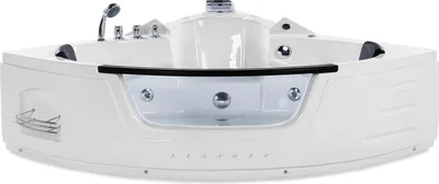 Produktbild von BELIANI Badewanne Weiß Eckmodell mit LED 214 x 155 cm mit Hydromassage Funktion Fenster