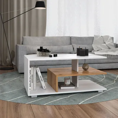 Image de Table Basse de Bois 90x50 cm Table de Salon Table D'Appoint Moderne Blanc Massif Chêne