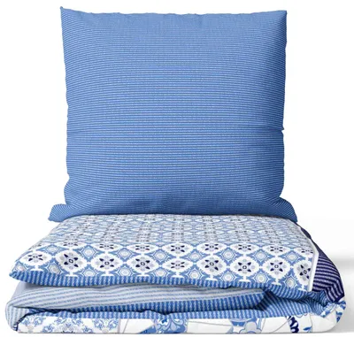 Produktbild von Renforce Bettwäsche Set 3tlg 200x200 cm und 80x80 cm Blau Weiß Paisley Gestreift Baumwolle Reißverschluss