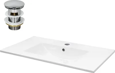 Obrázek produktu pro LuxeBath umyvadlo Umyvadlo na desku Square, 81x46,5x17,5 cm, bílé, z keramiky, včetně odtokové soupravy s přepadem