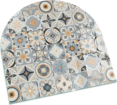 Produktbild von Mosaikmuster in Fliesen – Glasbodenplatte für – Kaminofen – Kaminplatte Glas – Schutzglas – Funkenschutzplatte –Glasbodenplatte Feuerfeste – Hitzeschutzplatte – Bodenschutz aus Glas – 100x100 cm