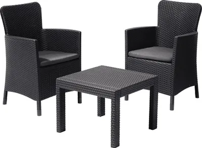 Zdjęcie produktu dla Zestaw balkonowy sztuczny rattan Keter SALVADOR BALCONY grafit + szare poduszki