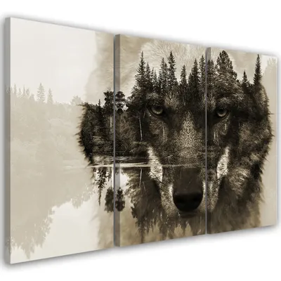 Produktbild von Triptychon auf leinwand tiere - grau 120x80 cm Feeby grau wandbild bereit zum aufhängen