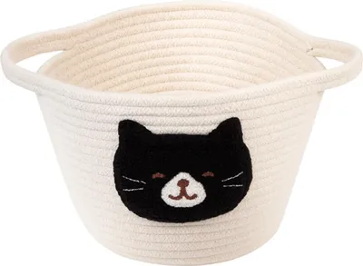 Imagen del producto de Cesta de almacenamiento de algodón con un adorable diseño de gato, modelo "Tuxedo"