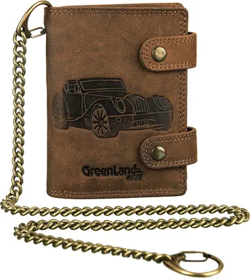 Produktbild von GreenLand Nature Leder Geldbörse Monte RFID Wallet With Chain Oldtimer braun