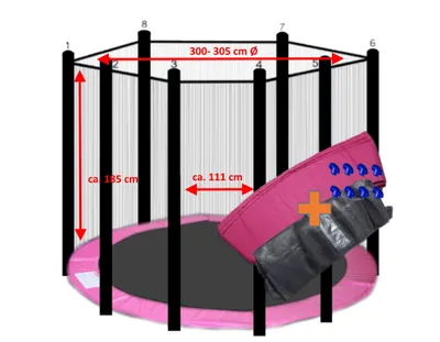 Produktbild von walexo Trampolin Randabdeckung + Sicherheitsnetz für 8 Stangensystem ( 305 cm Ø, Pink/Schwarz )