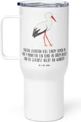 Produktbild von Mr. & Mrs. Panda Isolierbecher Storch - Weiß - Geschenk, thermosbecher, Baby, Thermobecher, Trinkgefäß, Störche, Mütter, Lustige Sprüche, To-Go-Becher, Teetasse, Mutter