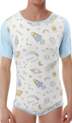 Productafbeelding van Heren onesie-pyjama van katoen met kosmische print, vier drukknopen in het kruis, maat 3XL