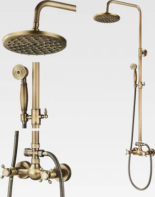 Produktbild von Duschsäule mit Mischer Vintage-Messing-Duscharmatur mit Handbrause und Duschkopf 100-130 cm höhenverstellbar