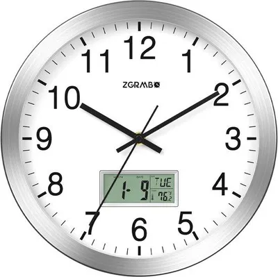 Image de Horloge murale radio-pilotée argentée 30 x 30 cm, analogique et numérique