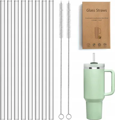 Produktbild von 8x Glasstrohhalme wiederverwendbar inkl. Reiniger 31 cm